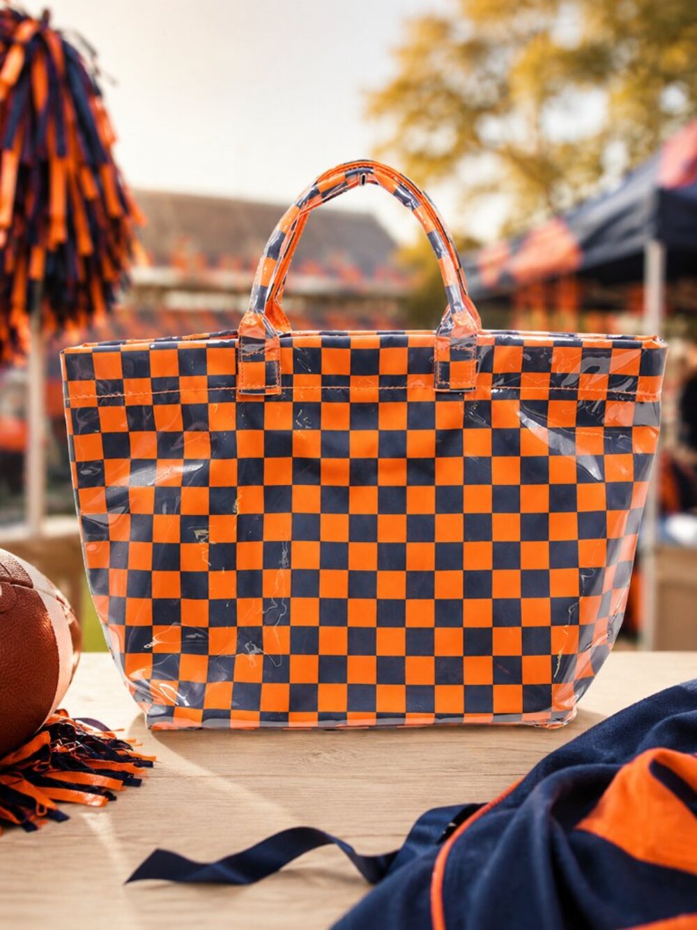 AU Auburn Tigers Football Navy Orange Shiny LG Tote Bag Handbag NEW